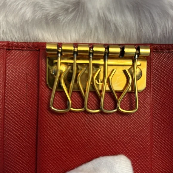Prada ❤️Red❤️Saffiano leather key holder/card case double snaps